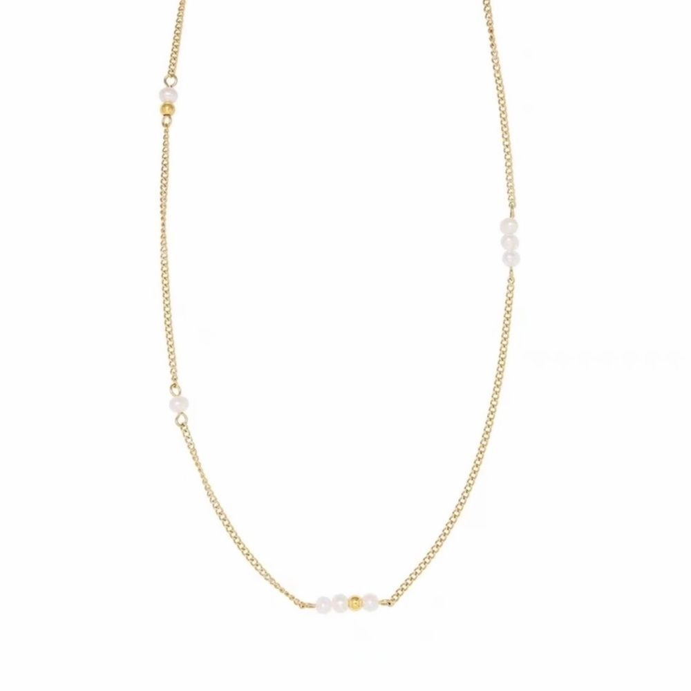 Dainty & Elegant Gold Pearl Station Necklace - Picture 6 of 6